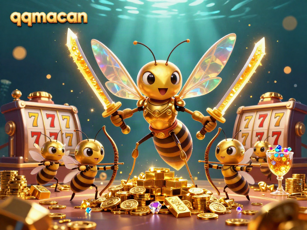 Experience the thrilling gameplay with QQMacan's 3D illustration showcasing dynamic casino elements.