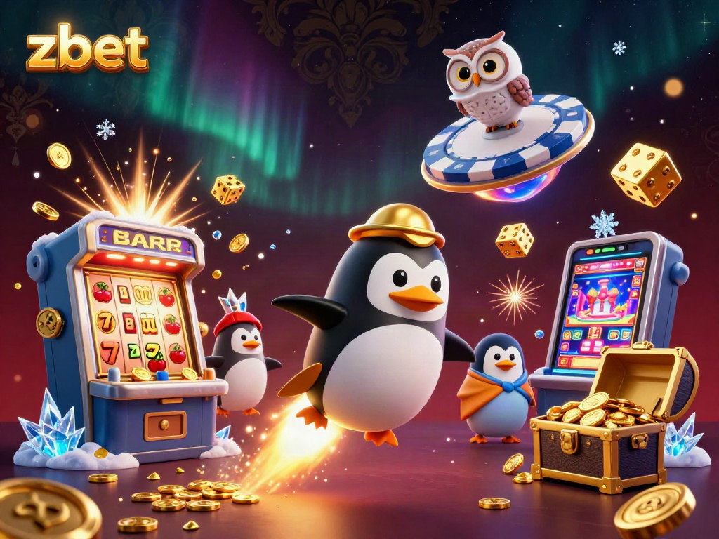 Experience thrilling zbet action with a vibrant scene of winning slots and casino excitement.