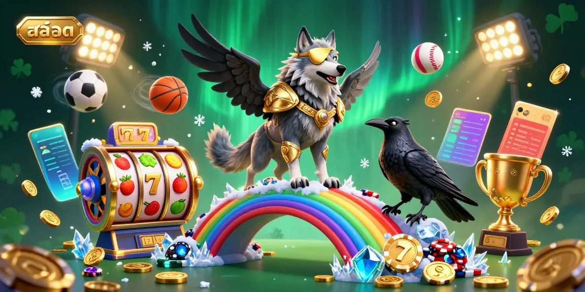 Experience the excitement of สล็อต with this vibrant 3D artwork featuring Odin, gold-armored ravens, and dynamic elements.