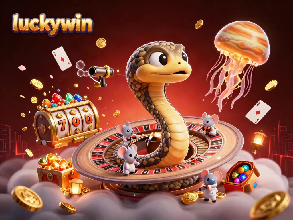Betting with luckywin at a cosmic casino with colorful game elements and vibrant characters.