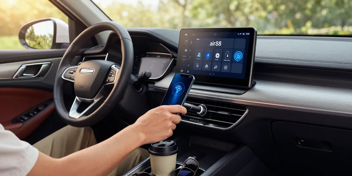 Menampilkan air88 sebagai adaptor Bluetooth di interior mobil modern, memperlihatkan pengalaman audio tanpa kabel yang nyaman.