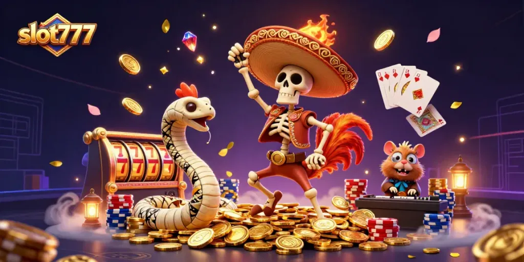 Experience the excitement of slot777 with vibrant characters dancing on golden coins!
