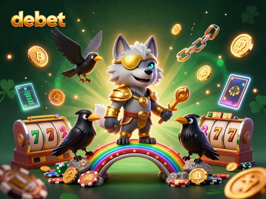 Experience the thrill of debet gaming with vibrant characters, slots, and crypto in an engaging 3D scene.