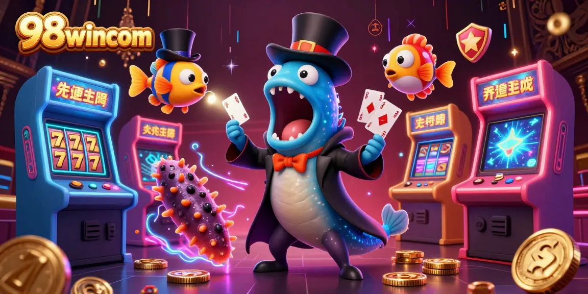 Engage in dazzling casino action with the 98wincom themed vibrant illustration showcasing magical sea creatures.