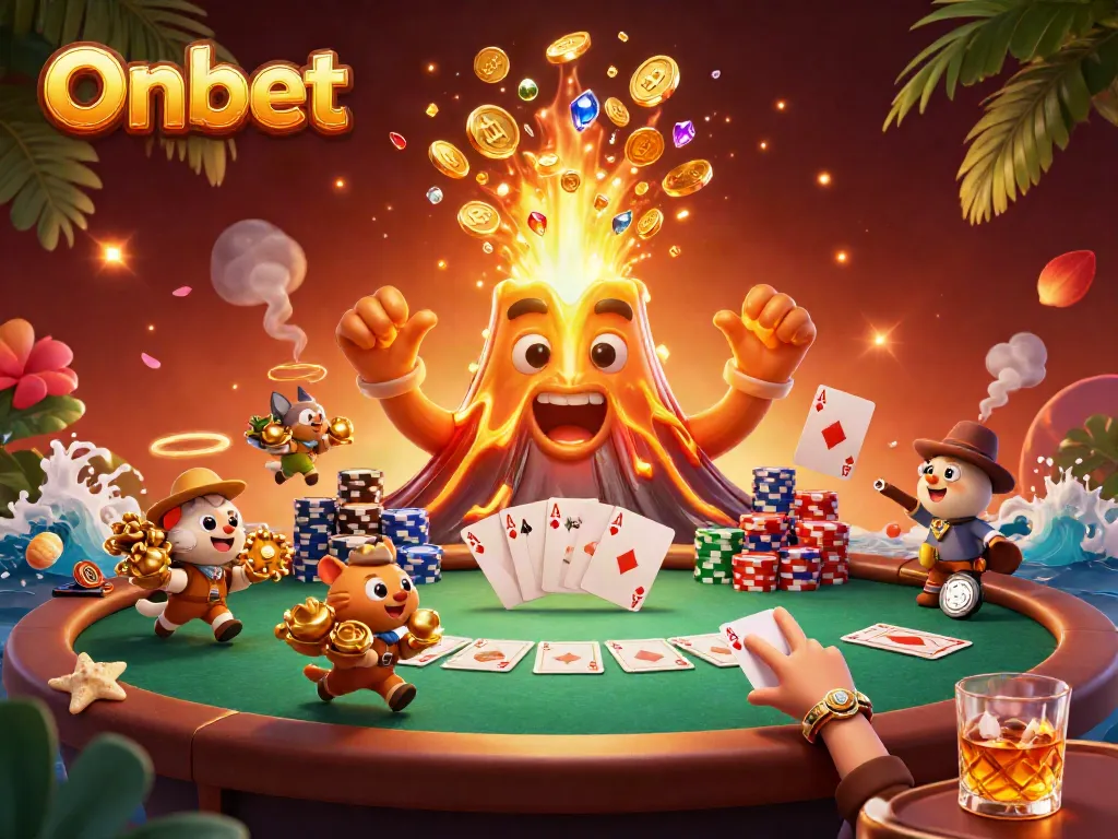 Experience thrilling wins with Onbet at this vibrant online casino adventure illustration filled with treasures.