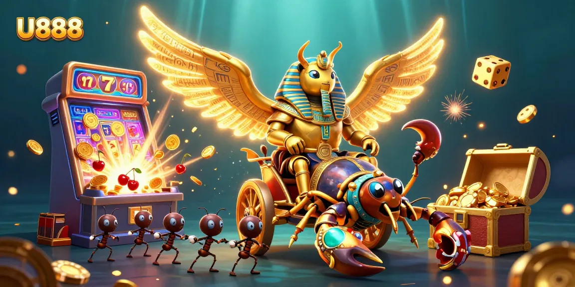Experience the thrill of U888 with a dynamic scene featuring colorful casino elements.