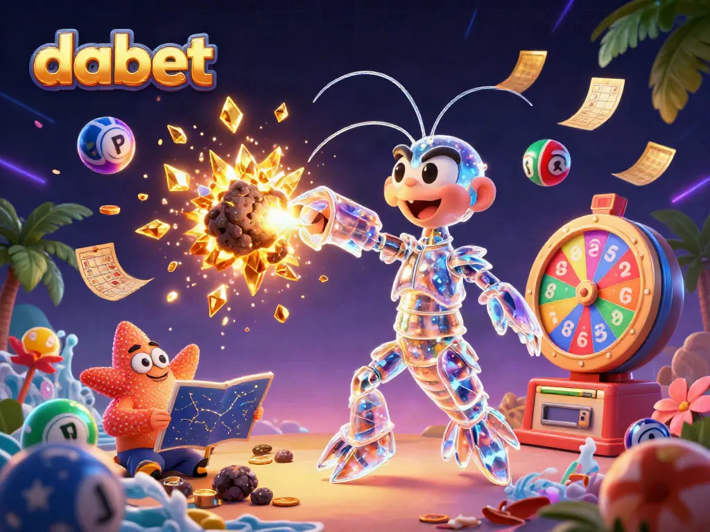 Dabet brings excitement with a galactic mantis shrimp and starfish in a dynamic gambling illustration.