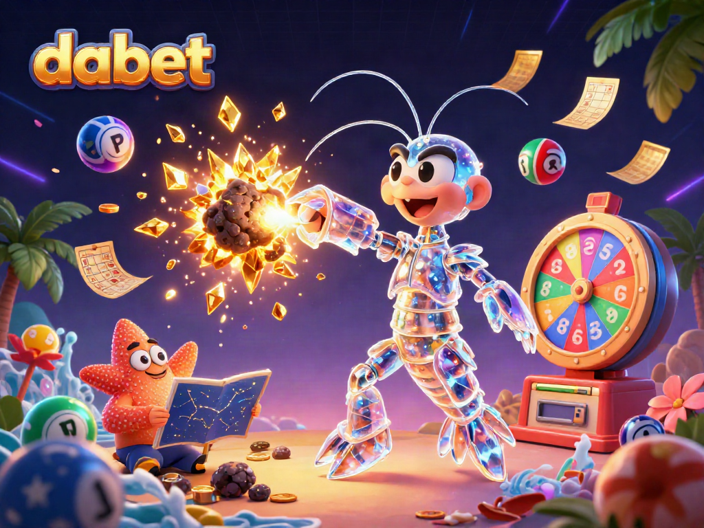 Dabet brings excitement with a galactic mantis shrimp and starfish in a dynamic gambling illustration.