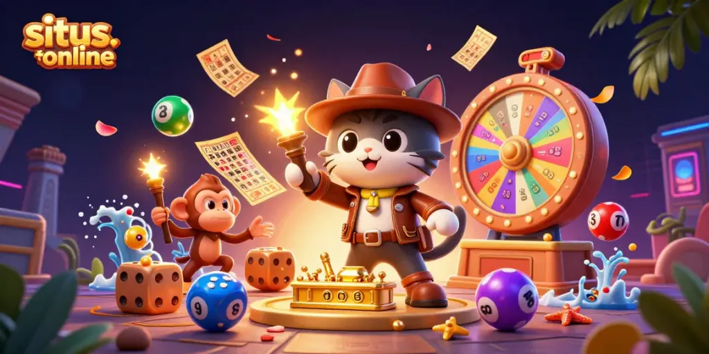 Mengakses situs togel online dengan peluang menarik melalui ilustrasi karakter 3D yang dinamis.