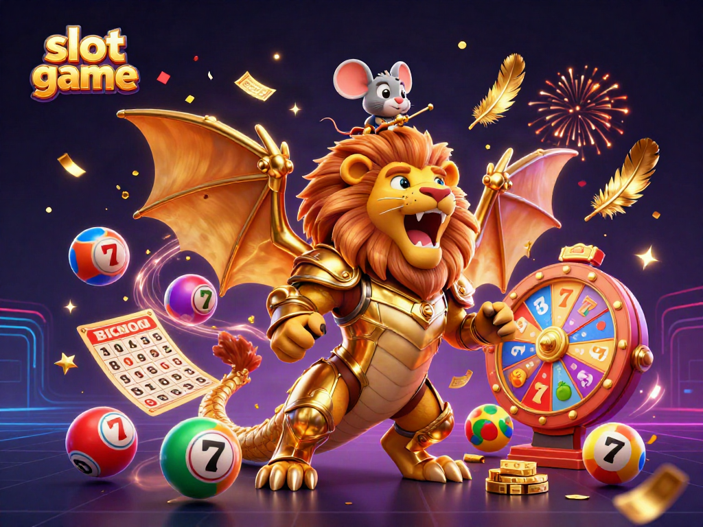 Permainan slot yang menarik dengan karakter kartun dalam suasana kasino yang meriah.