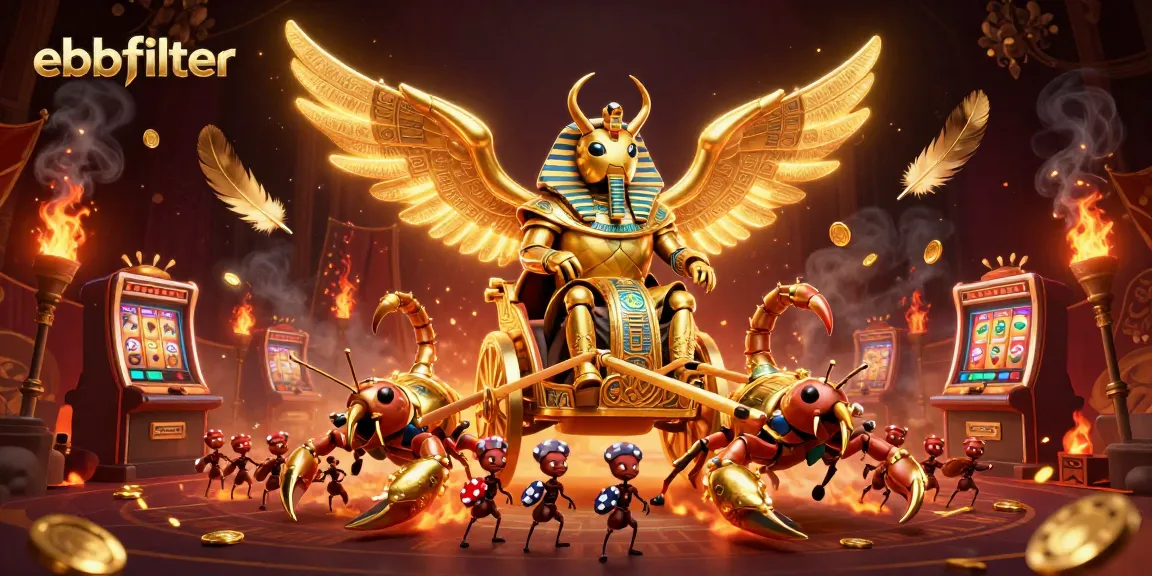 Spin to win with ebbfilter's vibrant casino scene featuring a golden scarab chariot