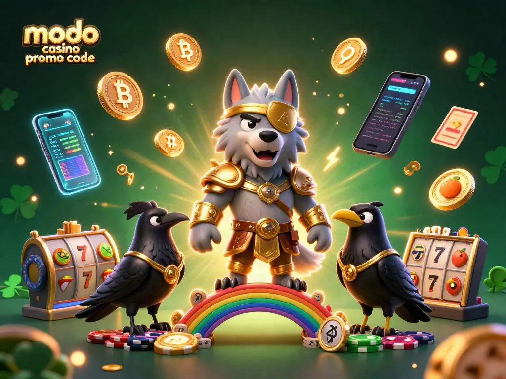 Claim bonuses with modo casino promo code amidst a vibrant casino-themed scene.