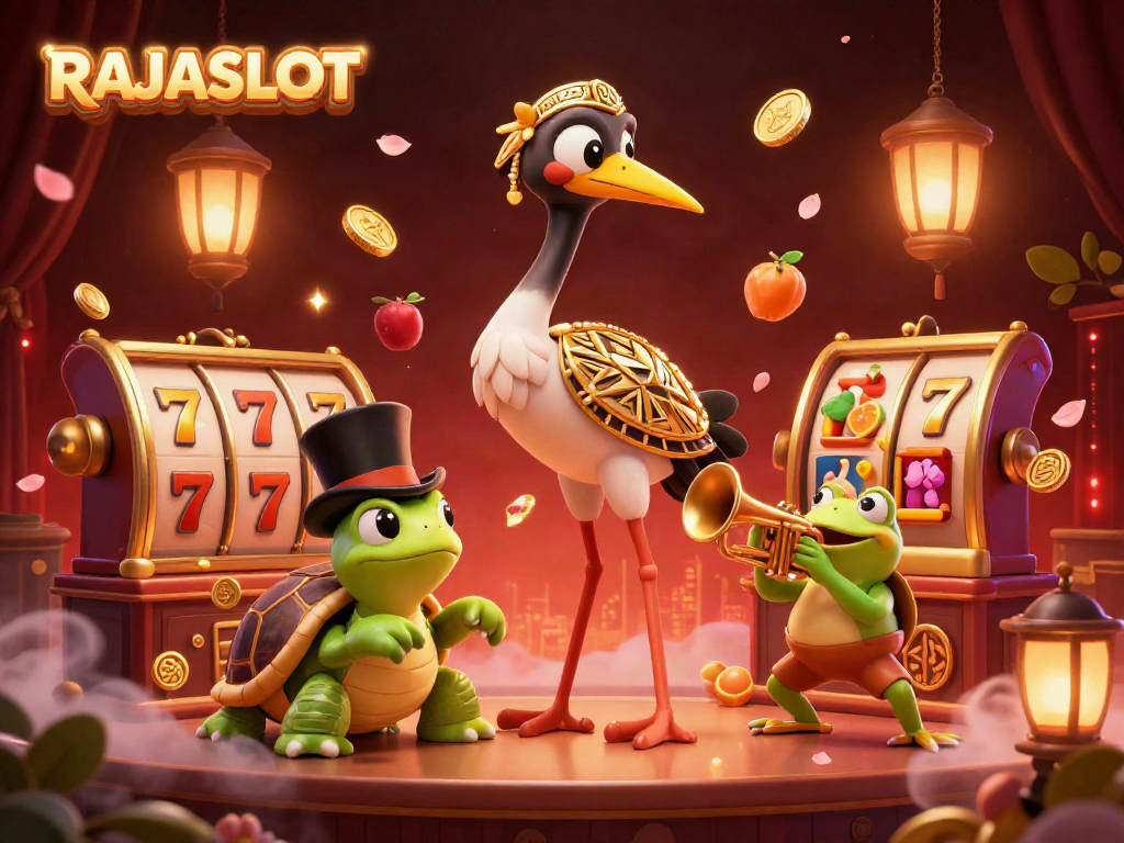 RAJASLOT menghidupkan momen seru bermain slot dengan crane artistik, kura-kura dan katak.