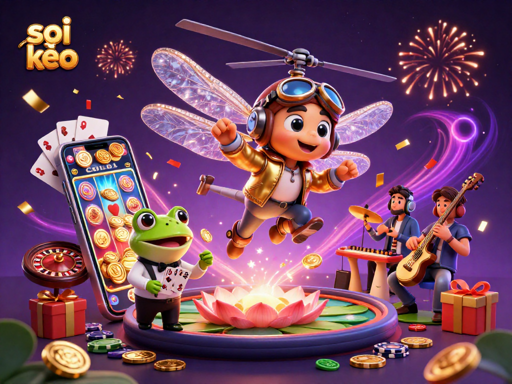 Bettors enjoy soi kèo in an animated world of gaming and excitement as a frog croupier deals cards.
