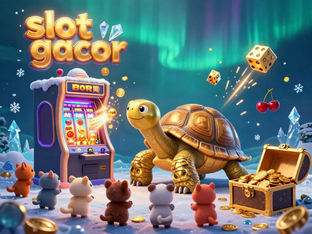 Experience the thrill of slot gacor with a dynamic illustration of a golden tortoise pinball machine and a massive jackpot.